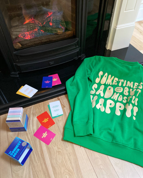 'sometimes sad, but mostly happy' crew in kelly green
