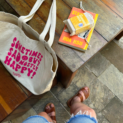 'sometimes sad, but mostly happy' canvas tote