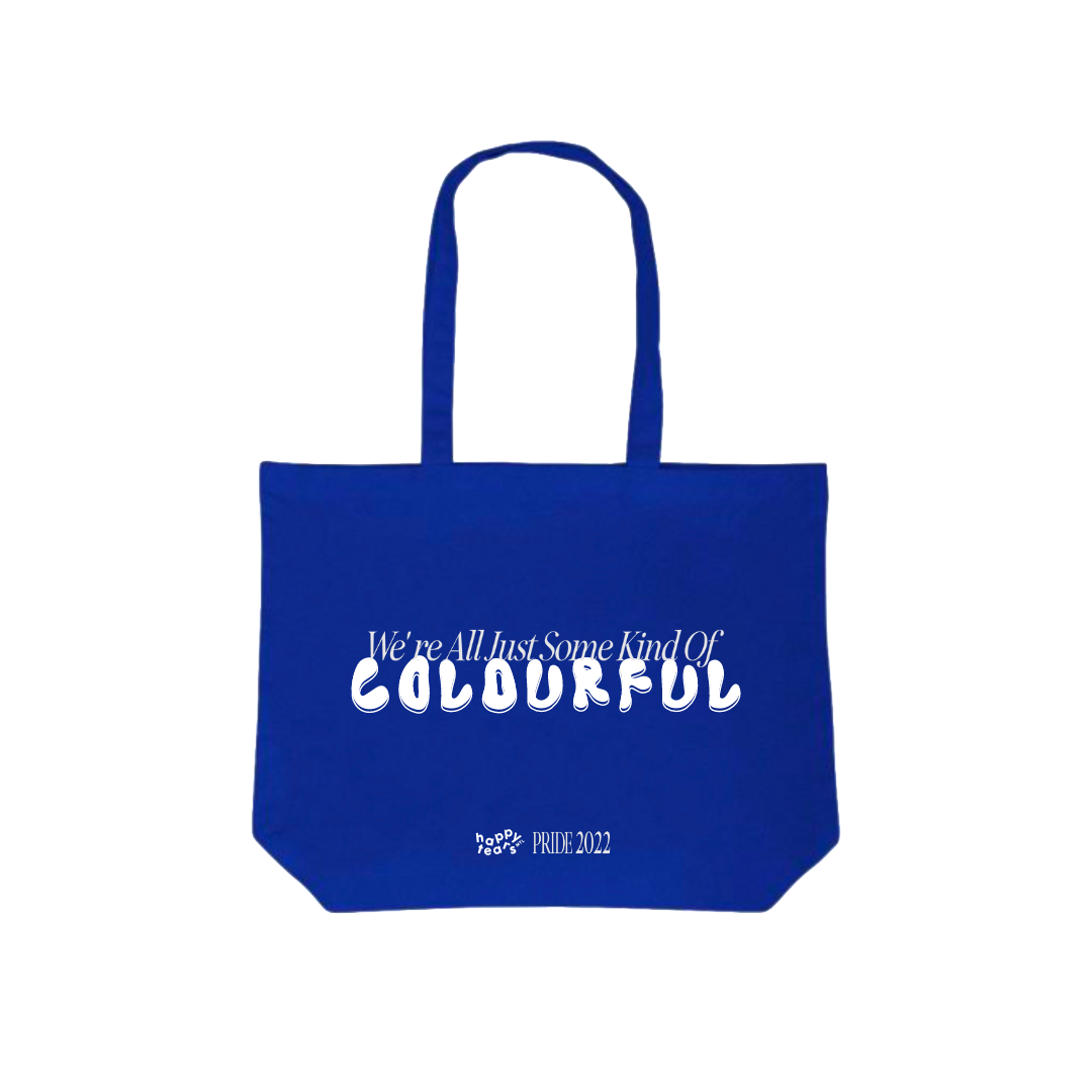 'some kind of colourful' blue canvas tote bag